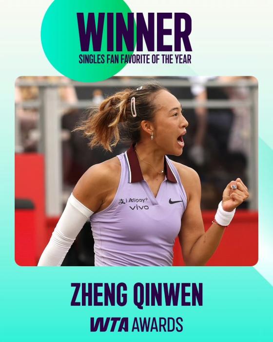 郑钦文连获两项WTA年度大奖，完成四年斩获年度