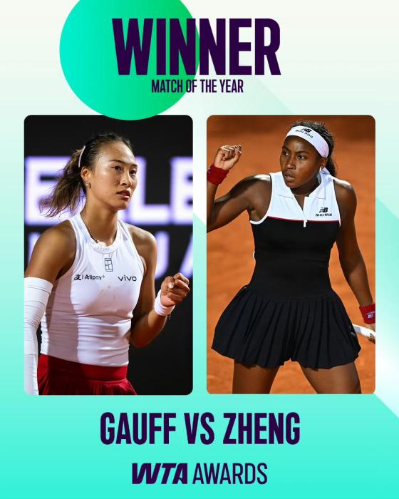 郑钦文连获两项WTA年度大奖，完成四年斩获年度